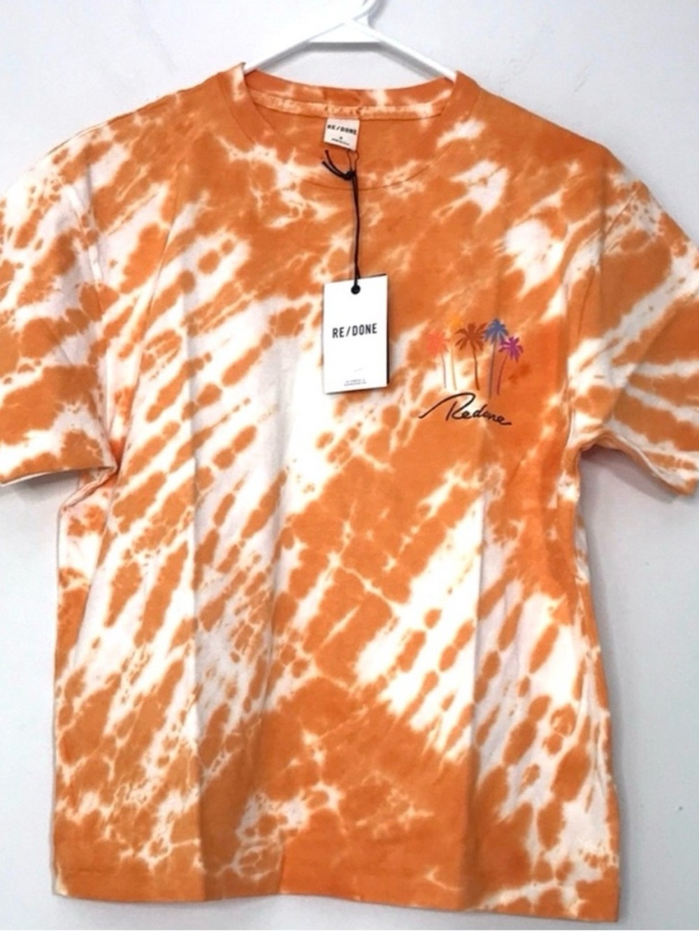 Re/Done Orange and White Tie-Dye Short Sleeve Tee NWT $175 original